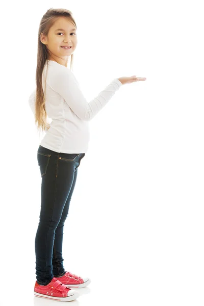 Girl showing something — Stock Photo, Image