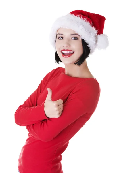 Frau trägt Weihnachtsmann-Kleidung — Stockfoto