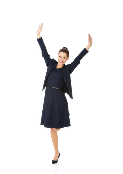 Businesswoman with hands up — Stock Photo, Image