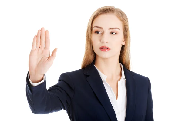 Geschäftsfrau macht Stoppschild — Stockfoto