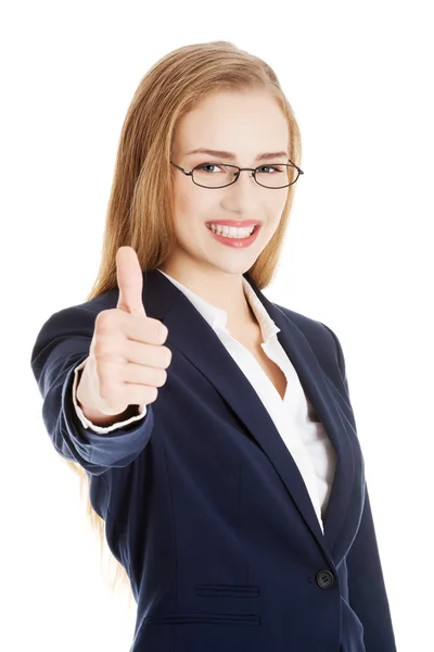 Happy businesswoman thumbs up — Stock Photo, Image