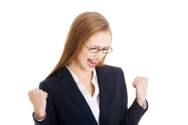 Cheering businesswoman — Stock Photo, Image