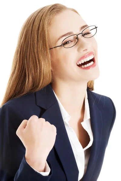 Cheering businesswoman — Stock Photo, Image