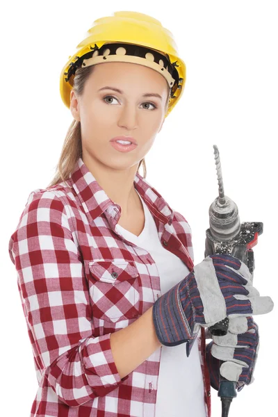 Frau mit Bohrmaschine — Stockfoto