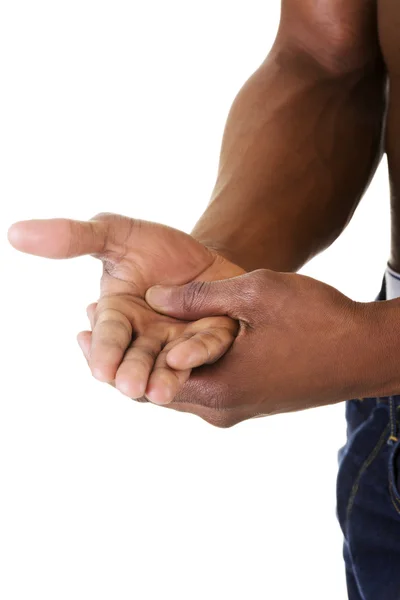 Černá mans silné ruce — Stock fotografie