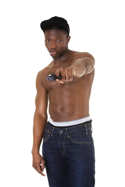 Black man holding a gun — Stock Photo, Image