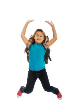 Yüksek atlama çanta ile kız