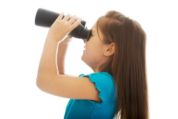 Happy girl with binoculars — Stock Photo, Image