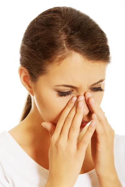 Woman with sinuses pain — Stock Photo, Image