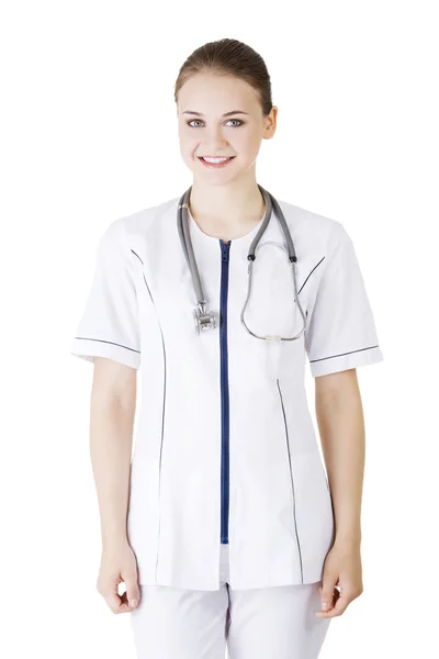Ärztin trägt Stethoskop — Stockfoto