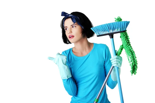 Woman with a mop — Stock Photo, Image