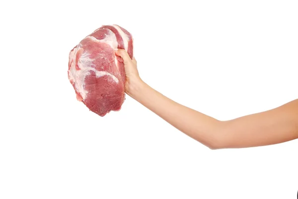 Mulher mão segurando carne — Fotografia de Stock
