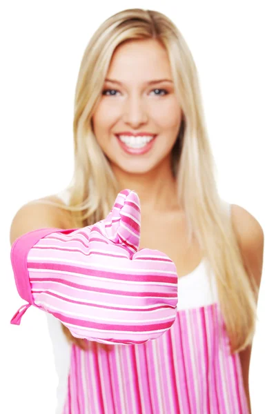 Woman in a kitchen apron — Stock Photo, Image