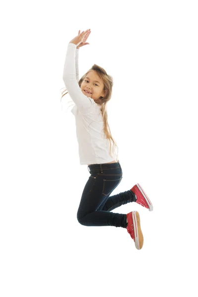 Meisje springen met vreugde — Stockfoto