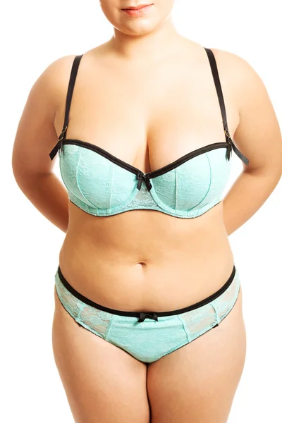 Übergewichtige Frau in Unterwäsche — Stockfoto