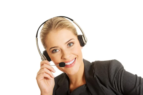 Call center woman talking to customer Stock Photo