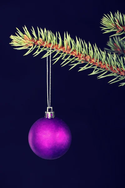 Één Kerstmis bal overhandigen op een takje. — Stockfoto