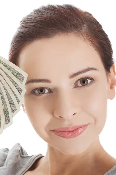 Woman holding polish money — Stock Photo, Image