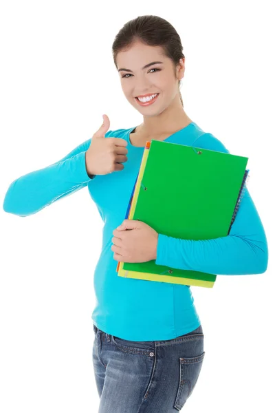 Woman making thumb up sign — Stock Photo, Image