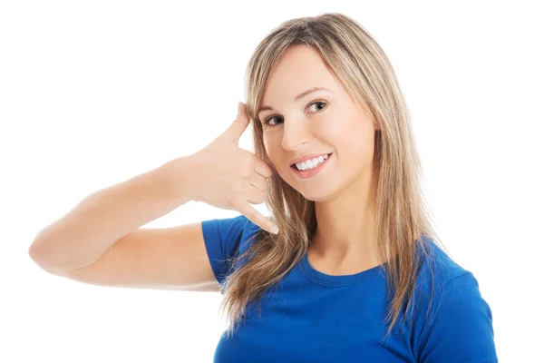 Vrouw bellen me gebaar — Stockfoto