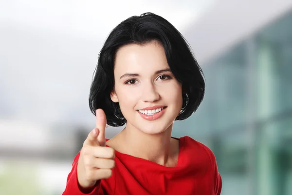 Young beautiful caucasian woman pointing on you — Stock Photo, Image