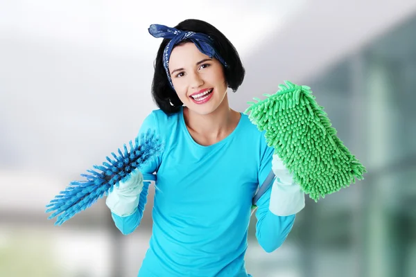 Feliz retrato de mujer de limpieza — Foto de Stock