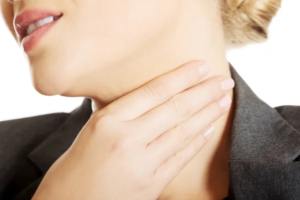 Woman with terrible throat pain — Stock Photo, Image