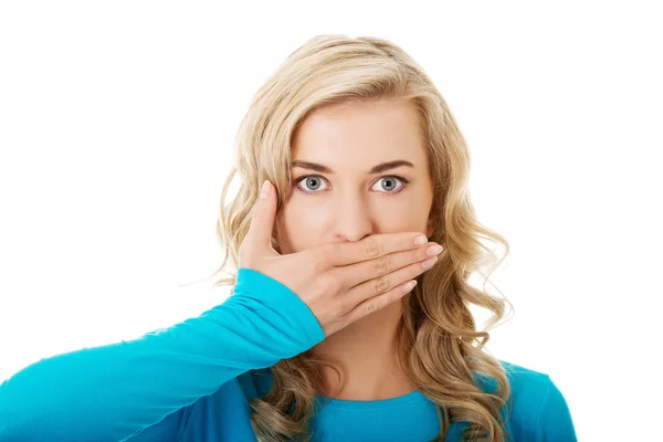 Portrait of a woman covering her mouth — Stock Photo, Image