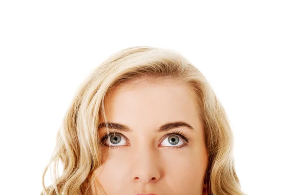 Closeup of beautiful woman eyes looking up — Stock Photo, Image