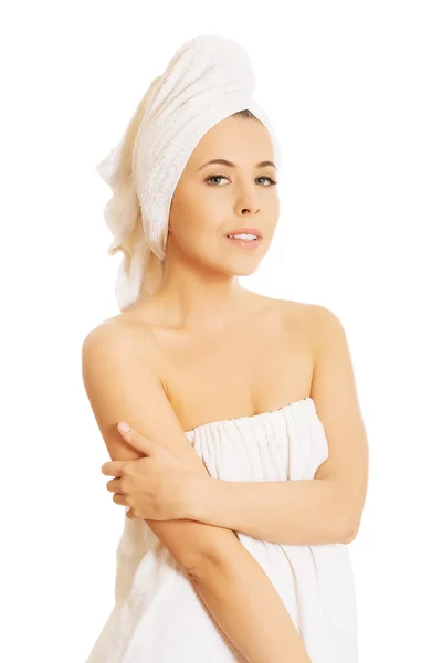 Woman wrapped in towel — Stock Photo, Image