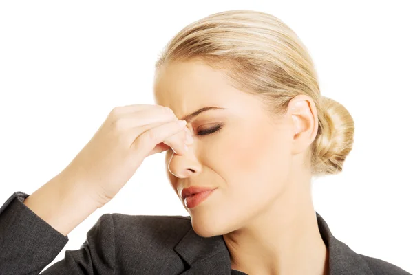 Woman with sinus pressure pain — Stock Photo, Image