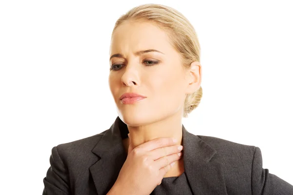 Woman with terrible throat pain — Stock Photo, Image