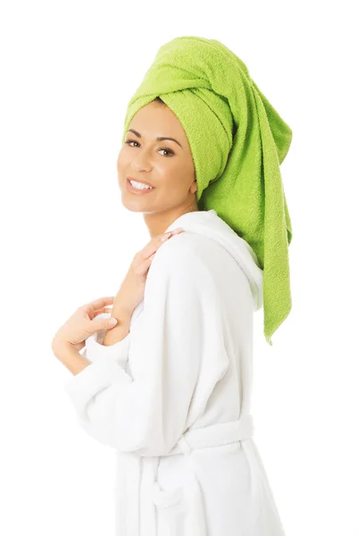 Woman in bathrobe — Stock Photo, Image