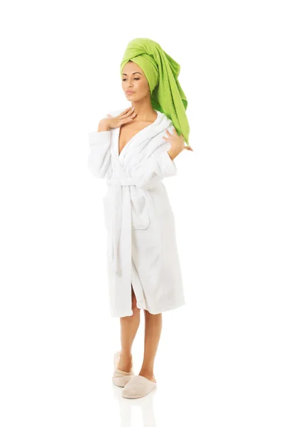 Woman posing in bathrobe — Stock Photo, Image