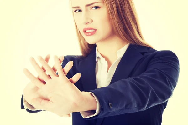 Business woman showing stop gesture — Stock Photo, Image