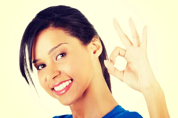 Happy student girl gesturing perfect — Stock Photo, Image