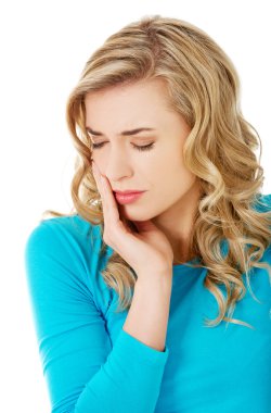 Portrait of woman having strong toothache clipart