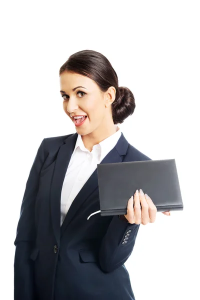 Portrait of businesswoman holding her notes — Stock Photo, Image