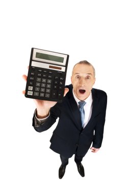 Şok işadamı bir hesap makinesi holding