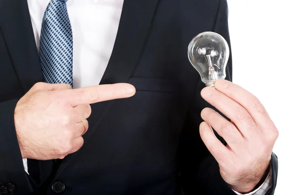 Close up on businessman hand with light bulb — Stock Photo, Image