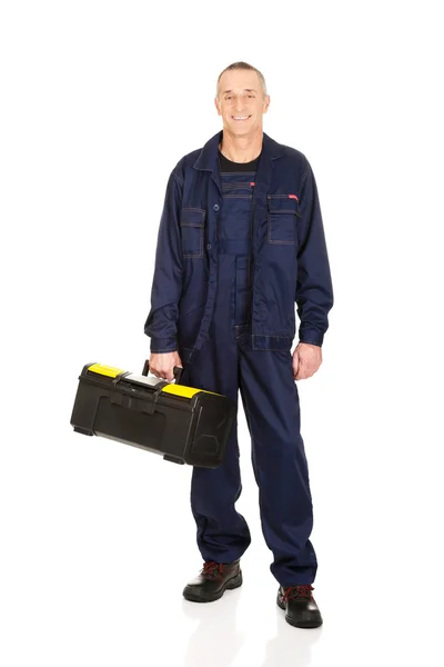 Pełnej długości pracownika z torba na narzędzia — Zdjęcie stockowe