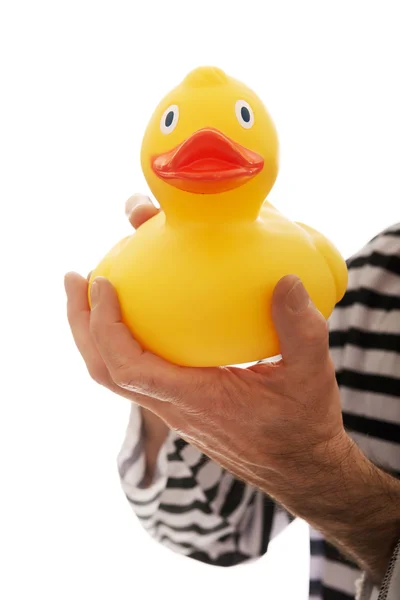 Prisoner hand criminal with rubber duck — Stock Photo, Image