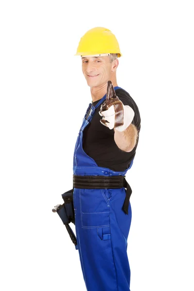 Side view repairman showing thumbs up — Stock Photo, Image