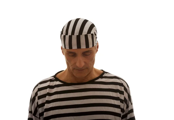 Caucásico hombre prisionero en ropa a rayas — Foto de Stock