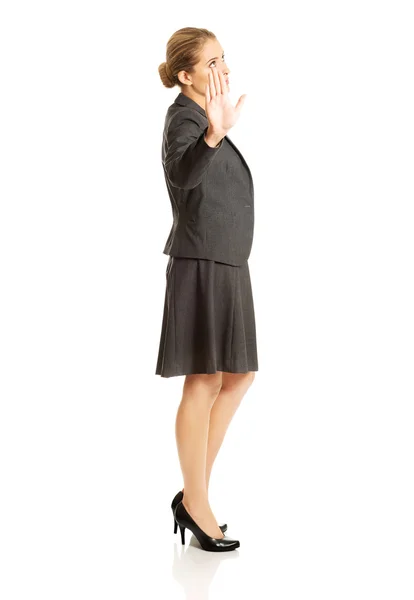 Woman making a stop sign with her hand — Stock Photo, Image