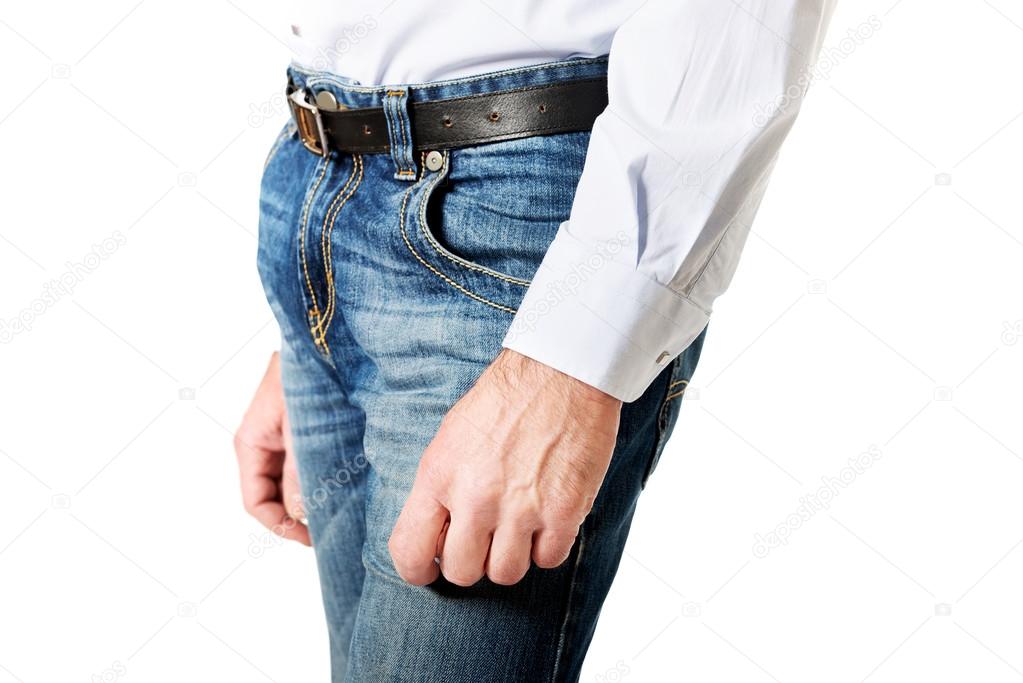 Side view of a men in jeans trousers