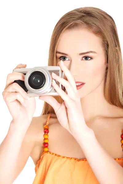 Woman making photos on vacations — Stock Photo, Image