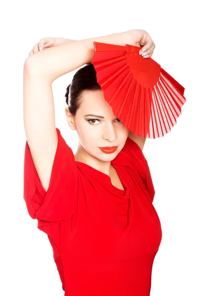 Retrato de una bailarina latina vestida de rojo — Foto de Stock