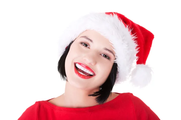 Porträt einer glücklichen Frau in Weihnachtsmannkleidung — Stockfoto