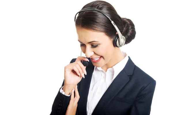 Portrait of call center woman talking to customer — Stock Photo, Image